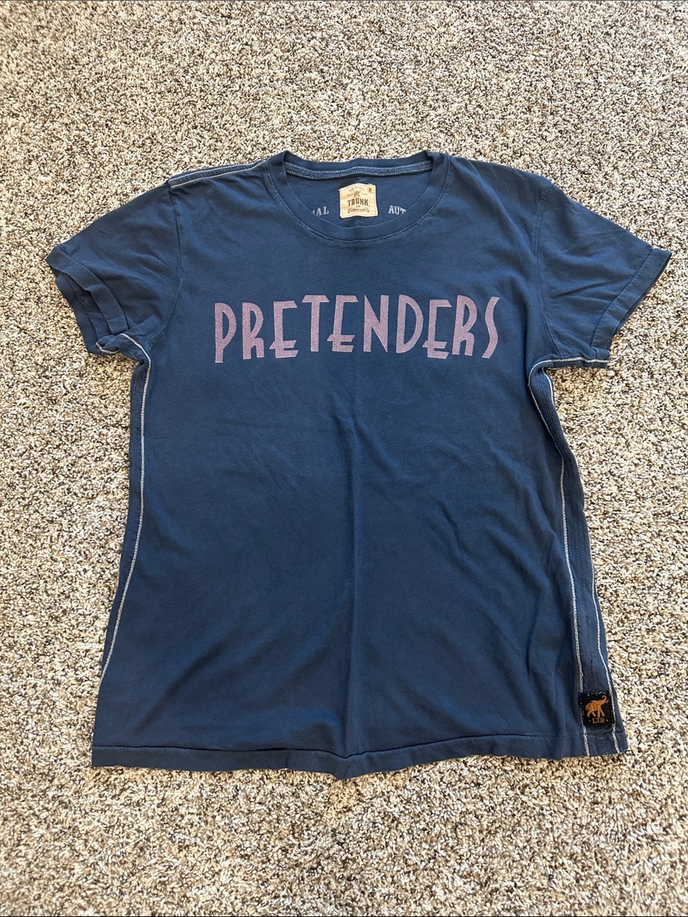 Trunk Ltd Navy T-Shirt with Pink "PRETENDERS" Graphic.